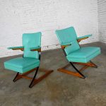 Mid-Century Modern Turquoise Vinyl Faux Leather Spring Rockers Style of McKay Furniture and Rock-A-Chair a Pair