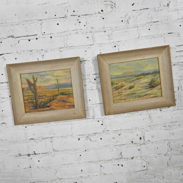 Vintage Pair of Mid-Century California Desert Oil Paintings by H. Meade