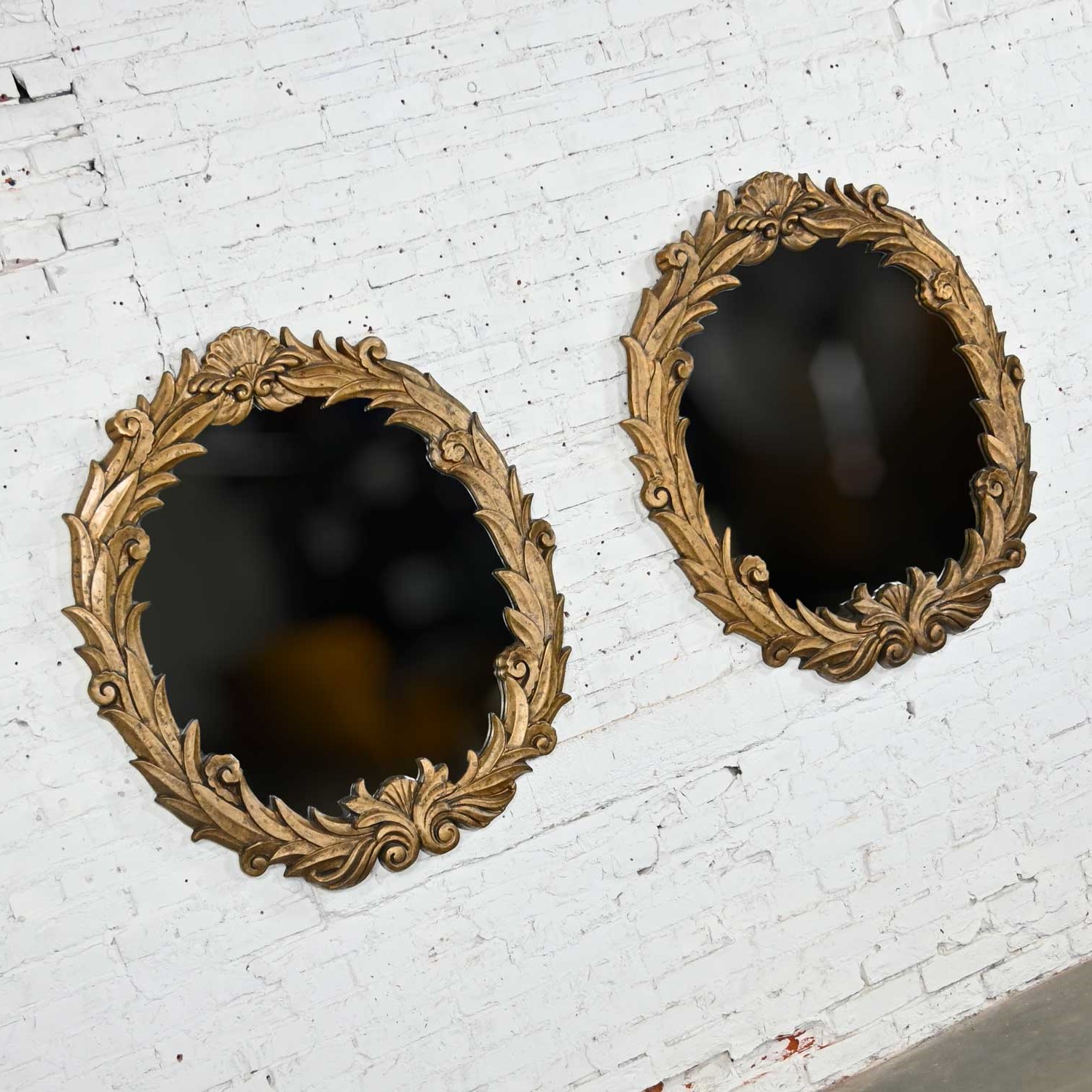 Art Deco Gilded Resin Mirrors Anthemion Foliate Design a Pair Style of Serge Roche