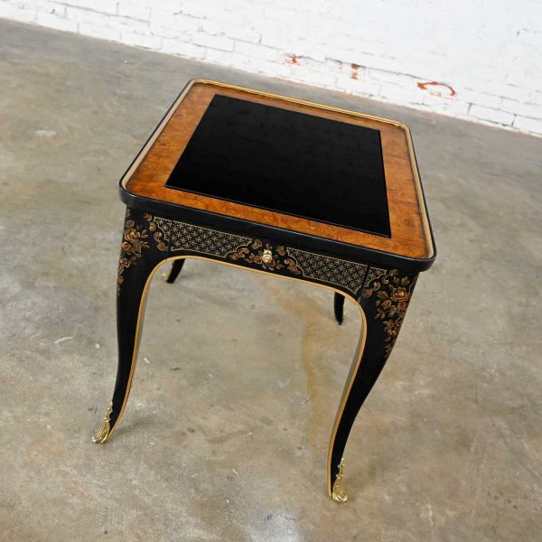 Drexel Heritage ET Cetera Collection Chinoiserie Black Painted & Burl & Ormolu End Table