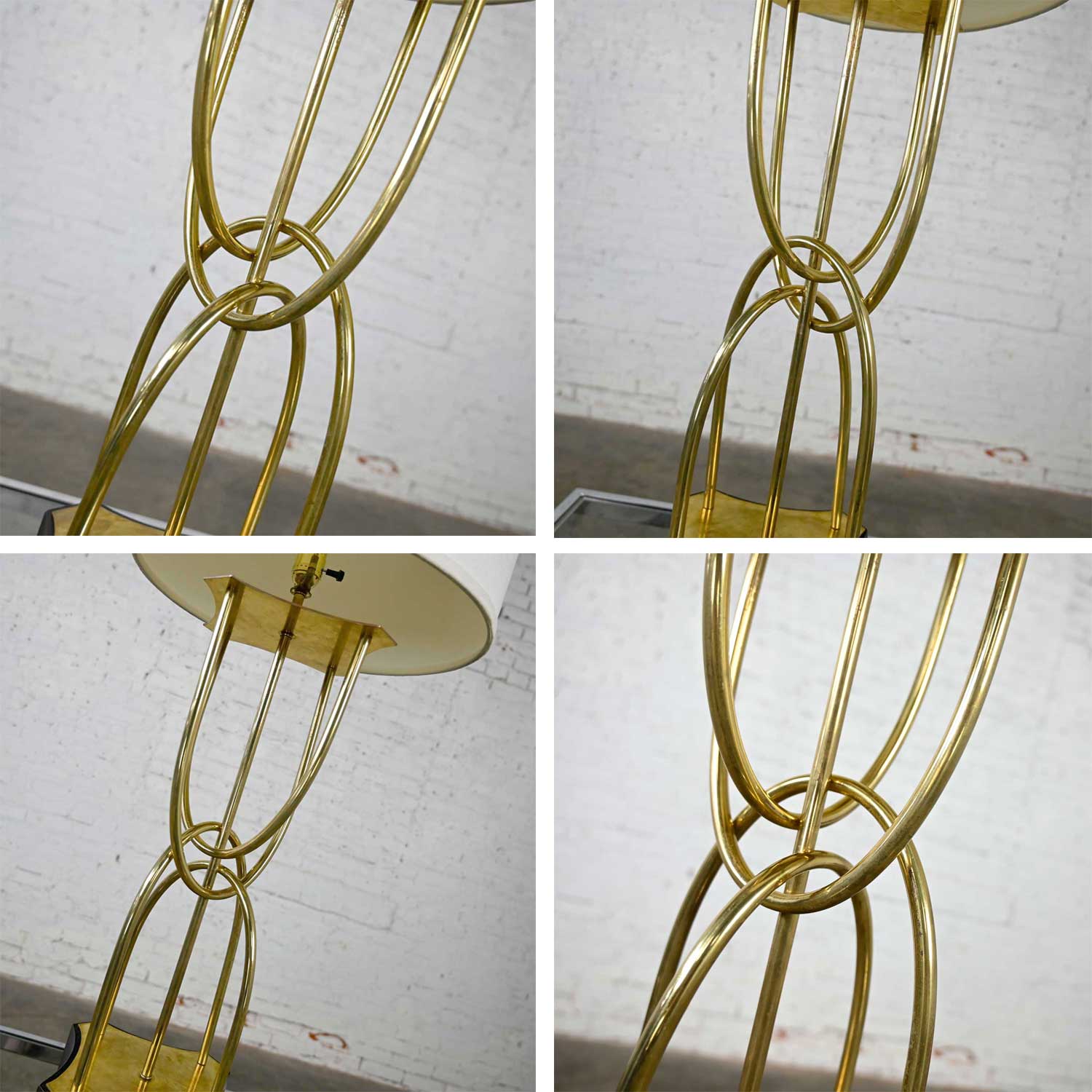 Mid-Century Modern Brass Looped Tube Table Lamp with Shade