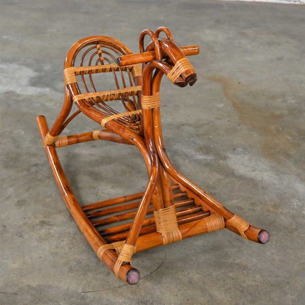 Mid-Century Modern Stylized Rattan Rocking Horse