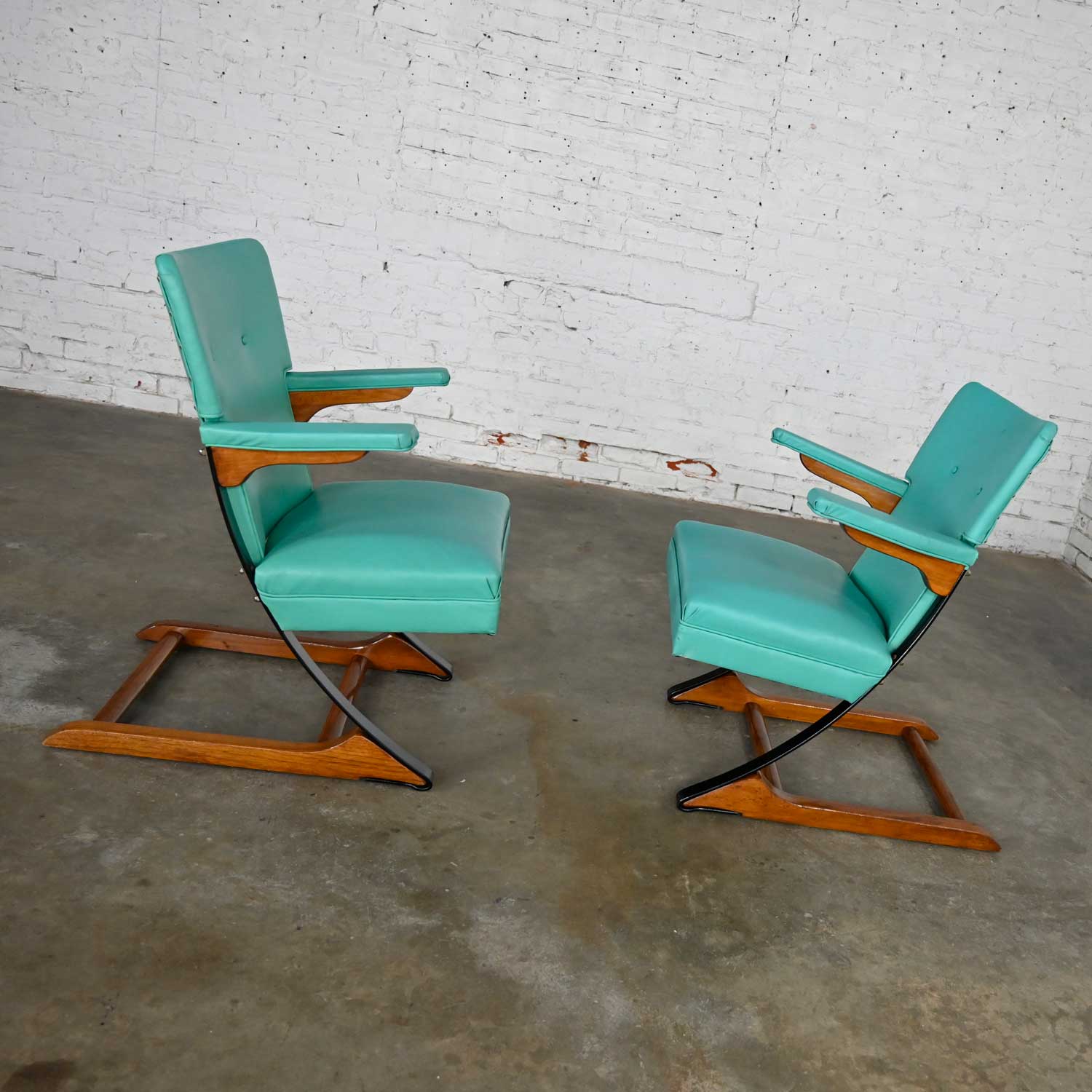 Mid-Century Modern Turquoise Vinyl Faux Leather Spring Rockers Style of McKay Furniture and Rock-A-Chair a Pair