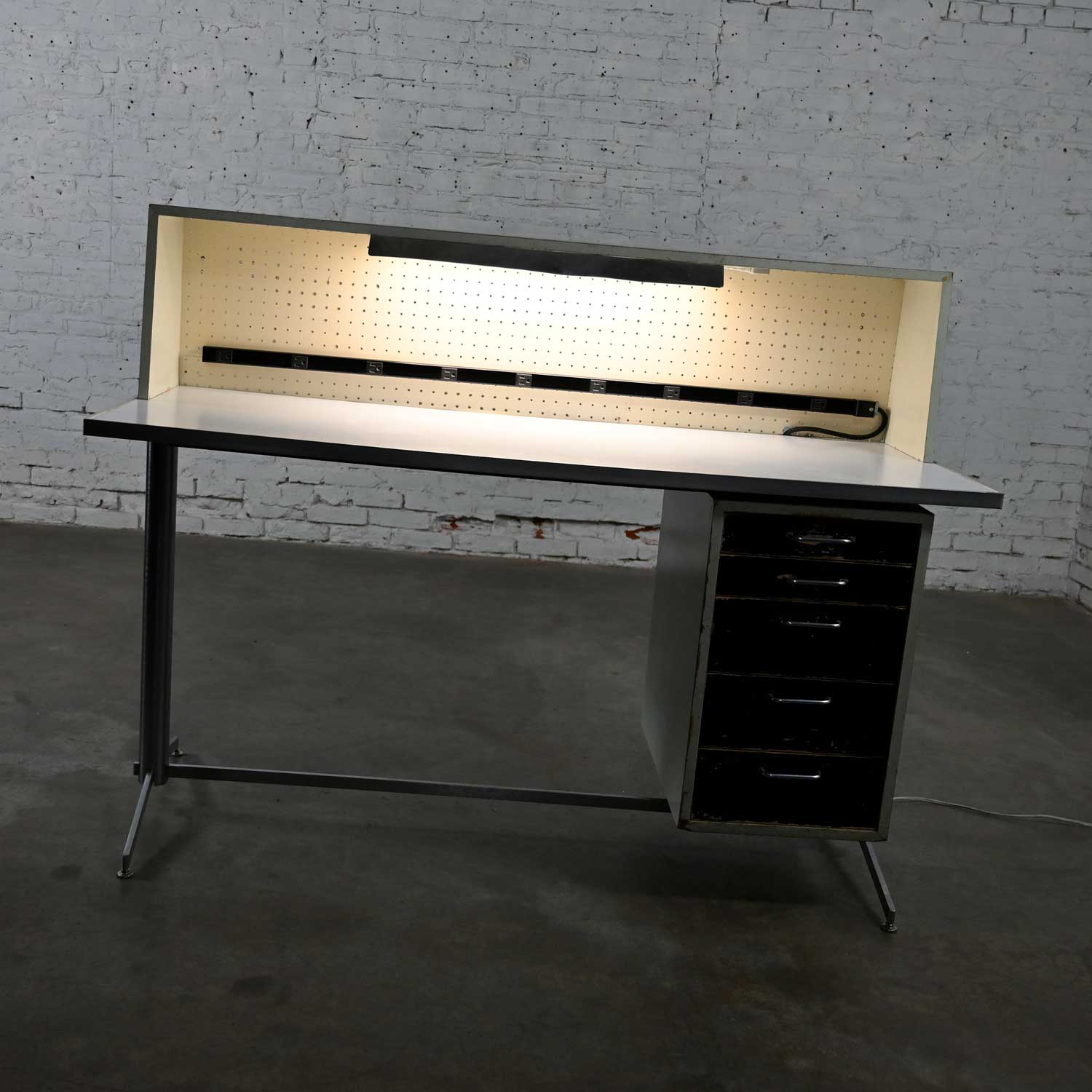 Industrial Mid-Century Modern Distressed Stand Up Desk Worktable by American Optical Consul Furniture Line