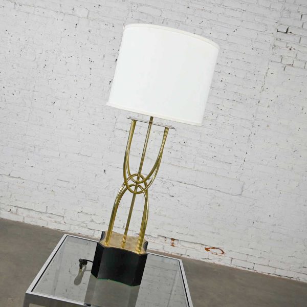 Mid-Century Modern Brass Looped Tube Table Lamp with Shade