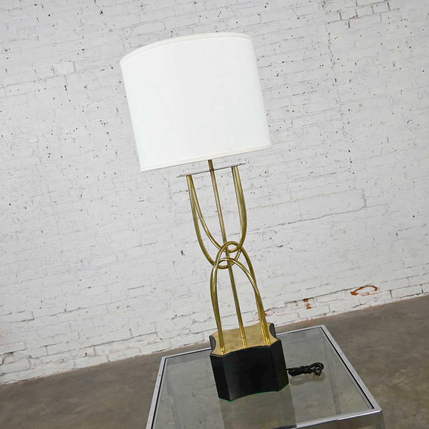 Mid-Century Modern Brass Looped Tube Table Lamp with Shade