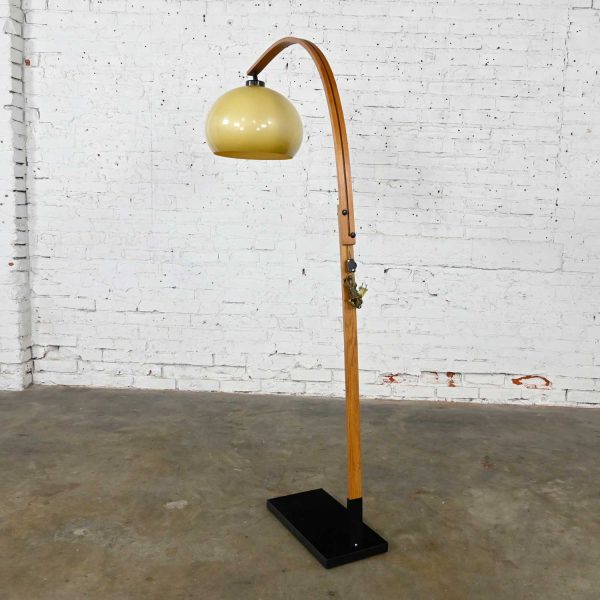 Mid-Century Modern Bentwood Swoop Arc Floor Lamp Amber Plastic Bubble Globe Shade