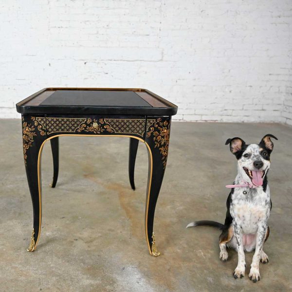 Drexel Heritage ET Cetera Collection Chinoiserie Black Painted & Burl & Ormolu End Table