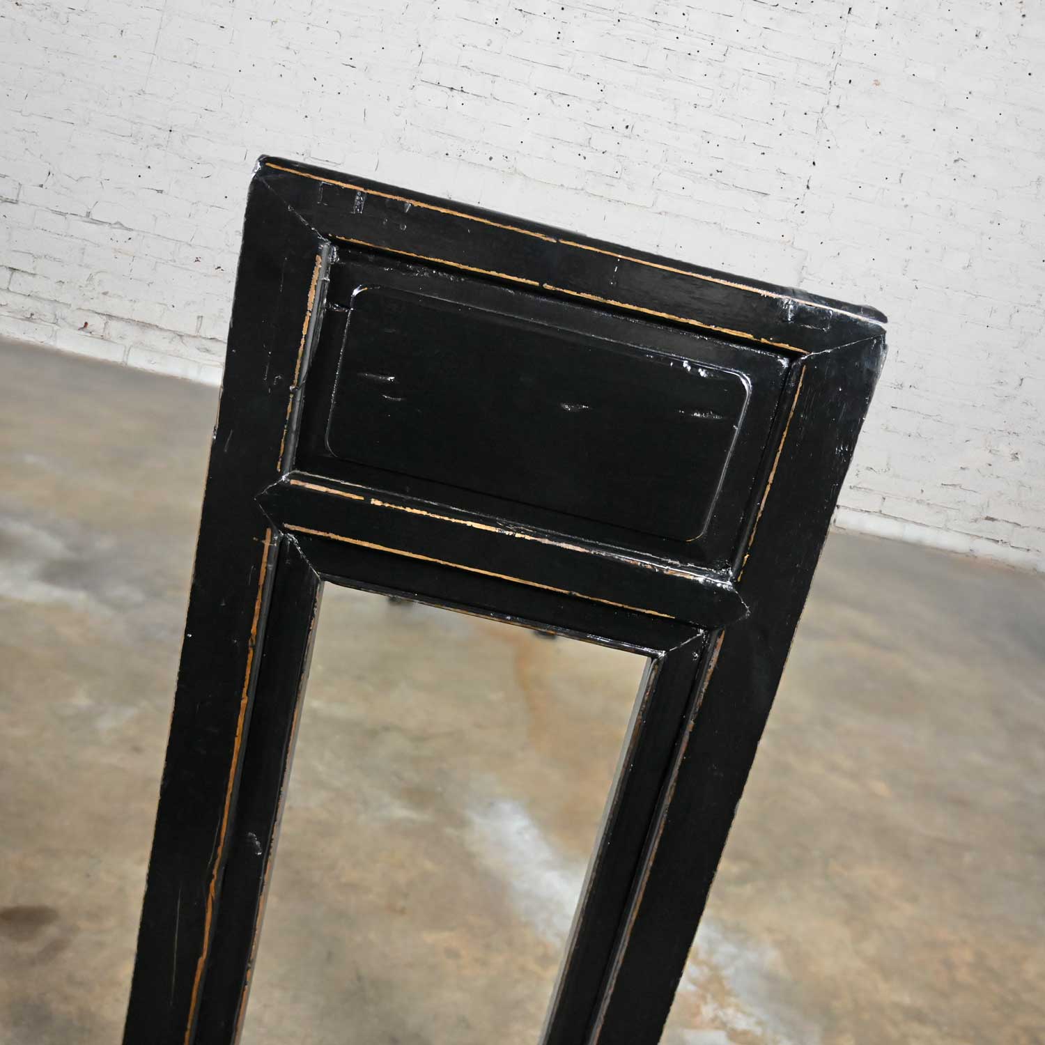 Asian Chinoiserie Distressed Black Finish Alter Style Sofa Console Table