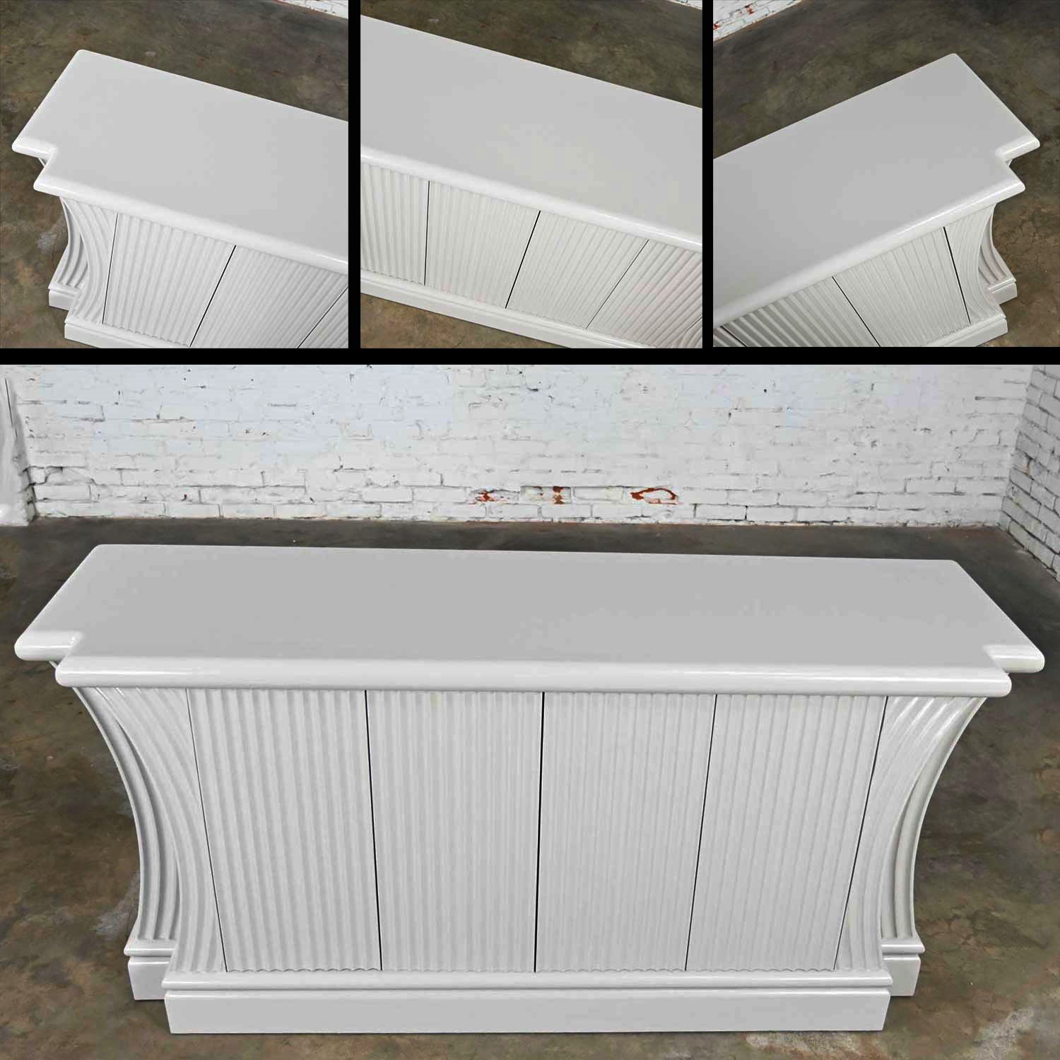 Art Deco Revival Custom Fluted Off White-Oyster Gray Console Cabinet Buffet