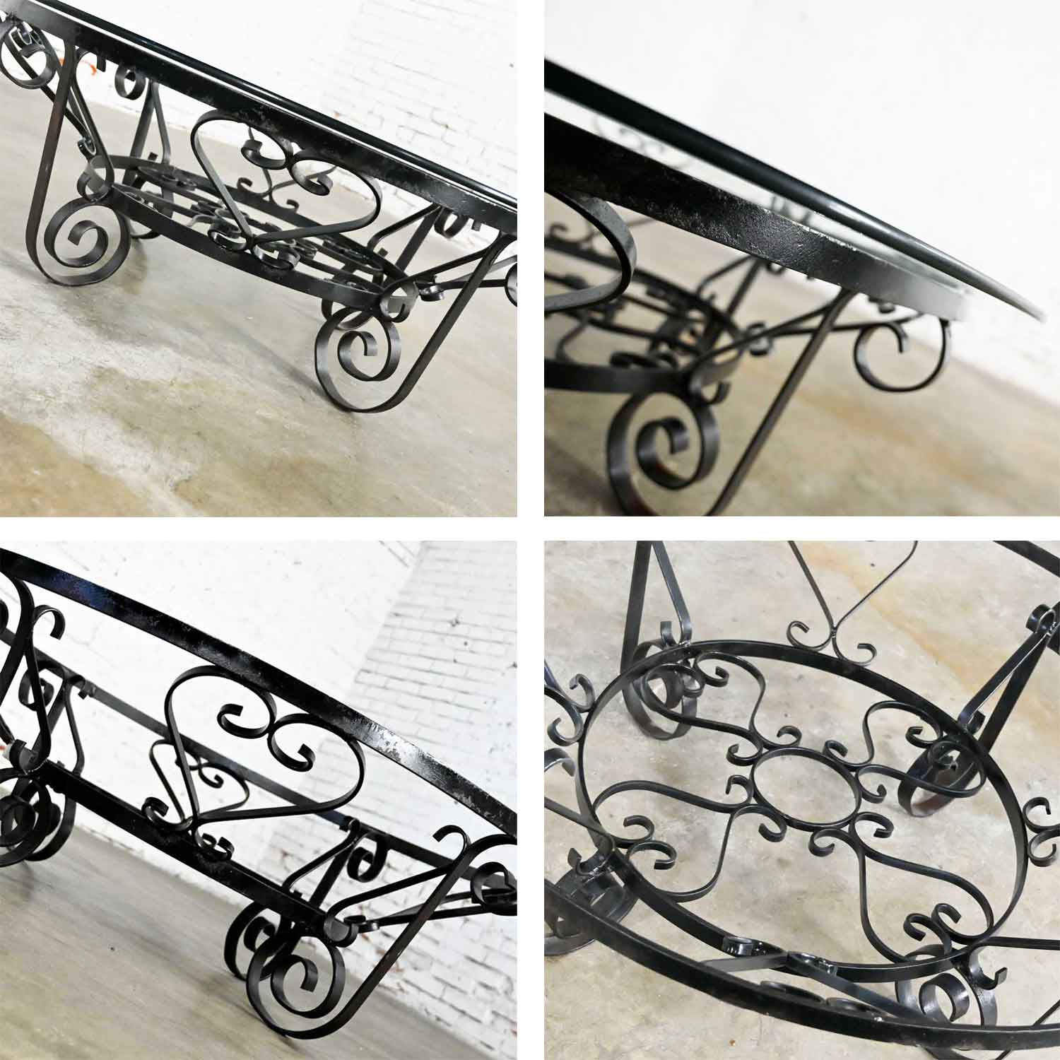 Vintage Rustic Hand Wrought Iron Round Coffee Table with Glass Top