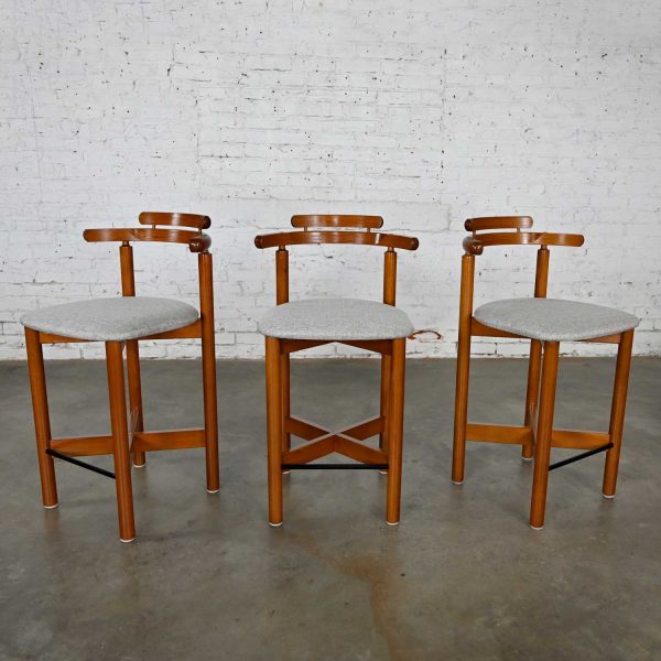 Gangso Mobler Scandinavian Modern Teak Counter Height Barstools Set of 3