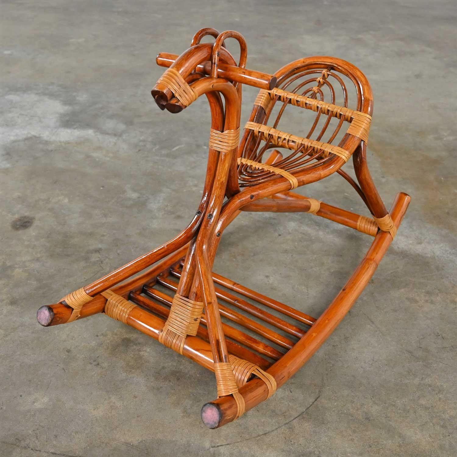 Mid-Century Modern Stylized Rattan Rocking Horse