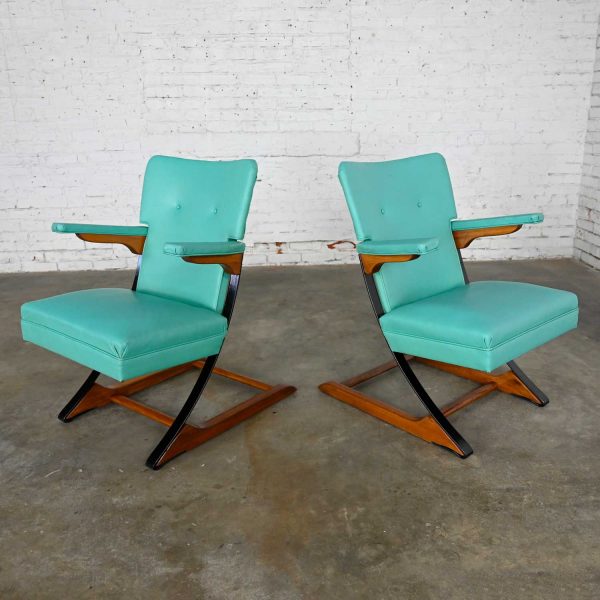 Mid-Century Modern Turquoise Vinyl Faux Leather Spring Rockers Style of McKay Furniture and Rock-A-Chair a Pair