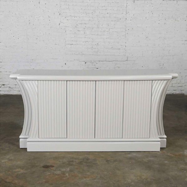 Art Deco Revival Custom Fluted Off White-Oyster Gray Console Cabinet Buffet