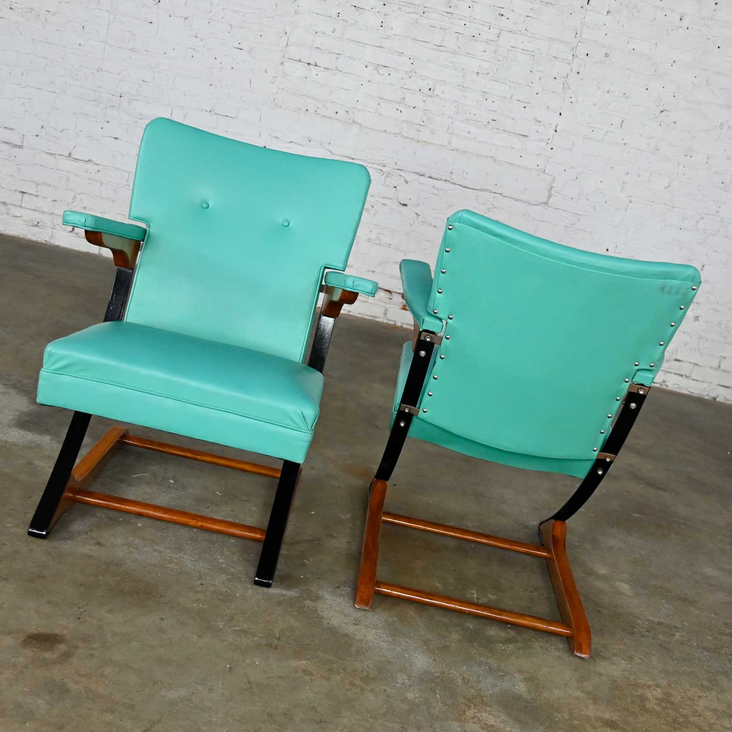 Mid-Century Modern Turquoise Vinyl Faux Leather Spring Rockers Style of McKay Furniture and Rock-A-Chair a Pair