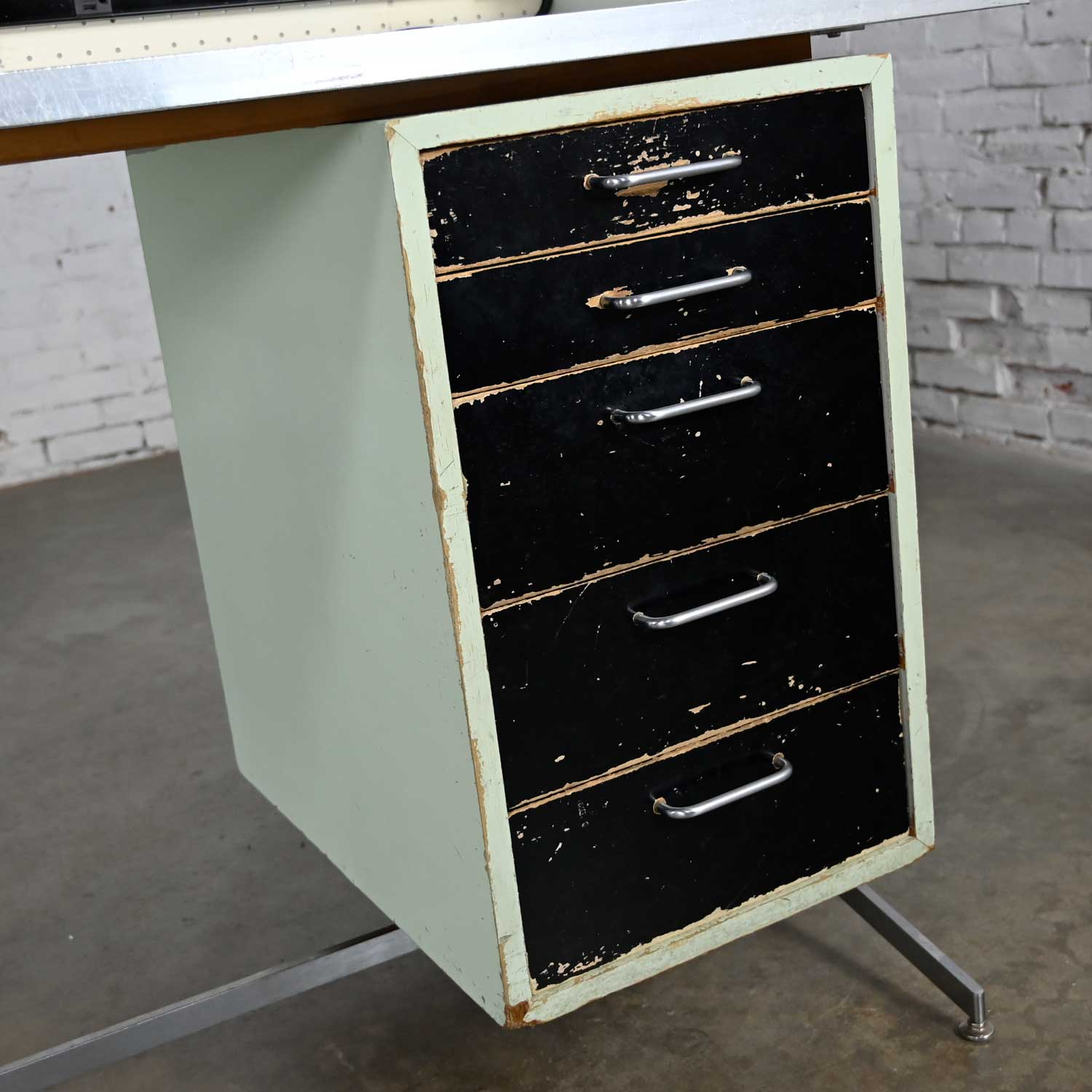 Industrial Mid-Century Modern Distressed Stand Up Desk Worktable by American Optical Consul Furniture Line