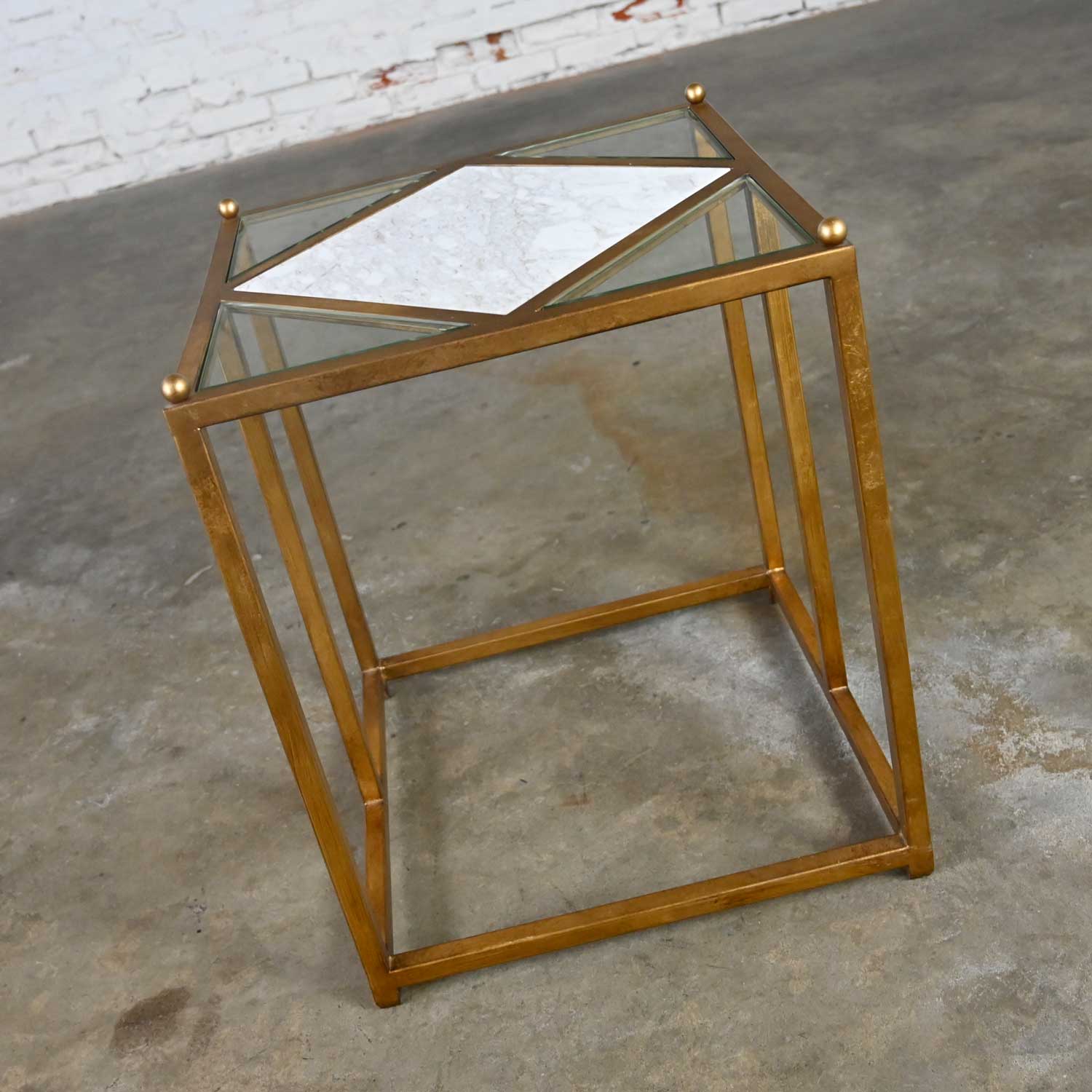 Chelsea House Jamie Merida Collection Iron Antique Gold Leaf Harlequin Side Table