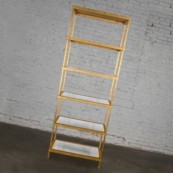 Hollywood Regency Modern Chelsea House Gold Finished Tall Etagere Mirrored Shelves