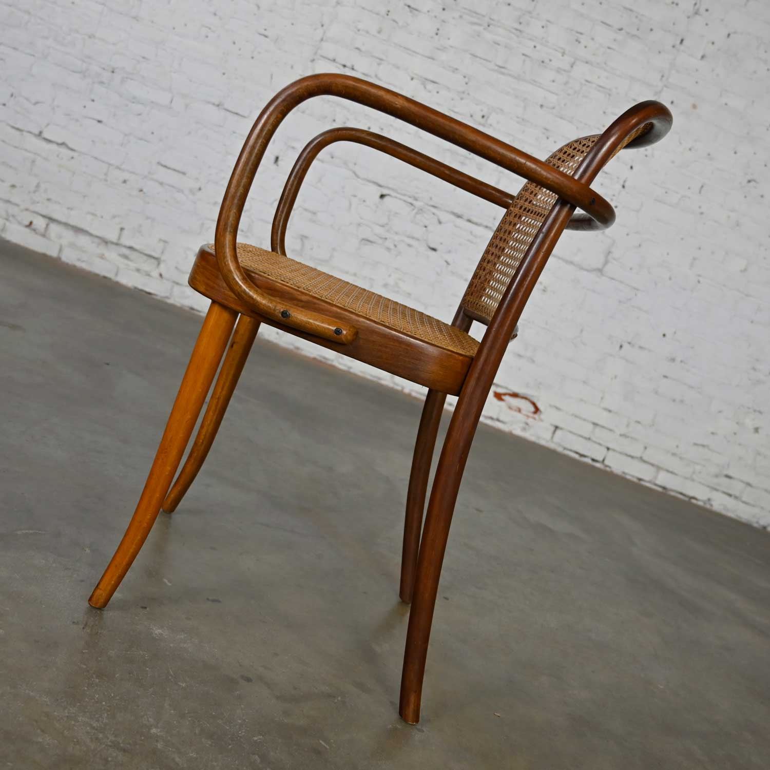Vintage Bauhaus Oak Bentwood & Cane Josef Hoffman Prague 811 Armchair for Stendig by Thonet