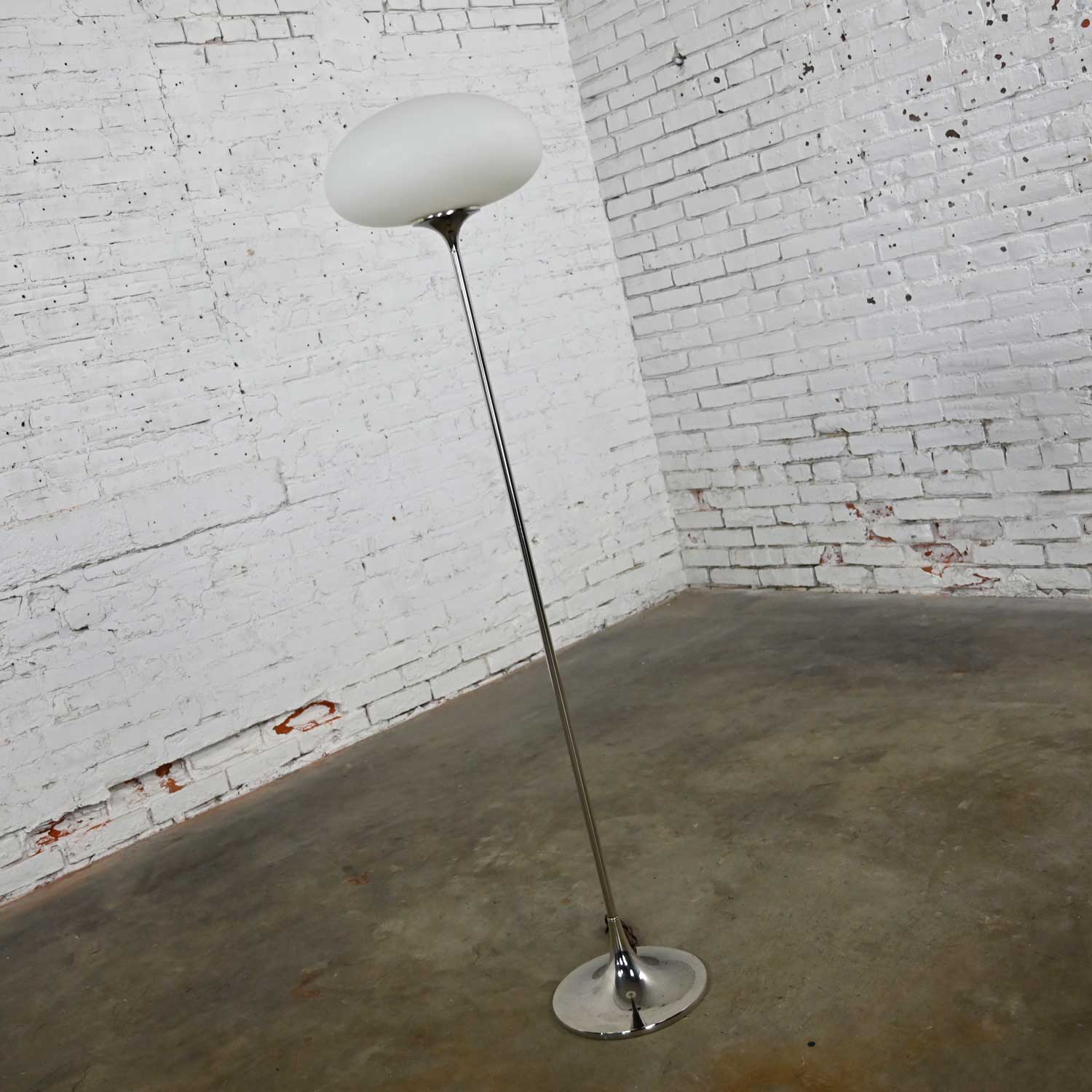 Mid-Century Modern Chrome Floor Lamp with Frosted Glass Mushroom Globe by Laurel Lamp Co.