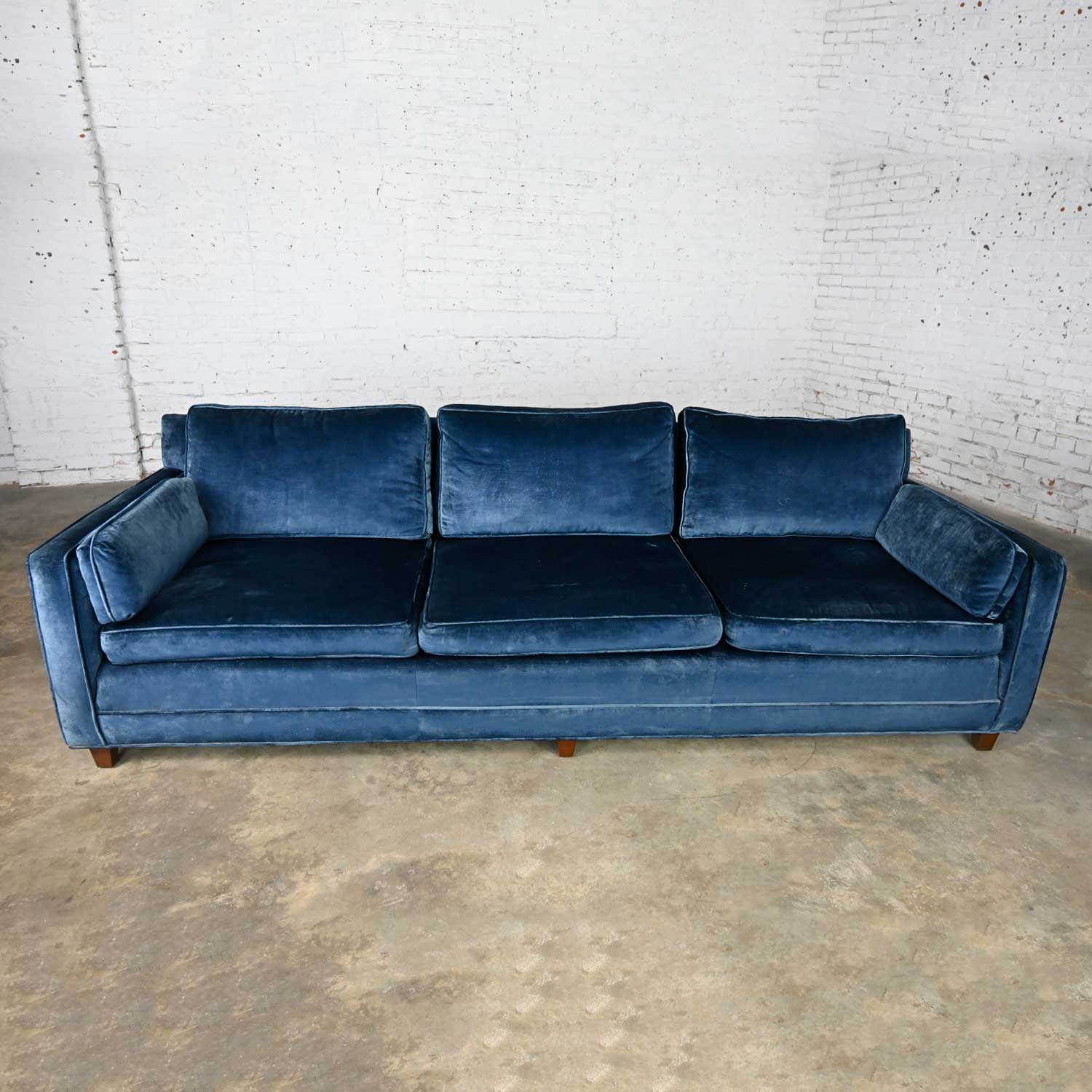 Vintage Baker Lawson Style Low Profile Sofa in Bellagio Cobalt Fabric by Fabricut