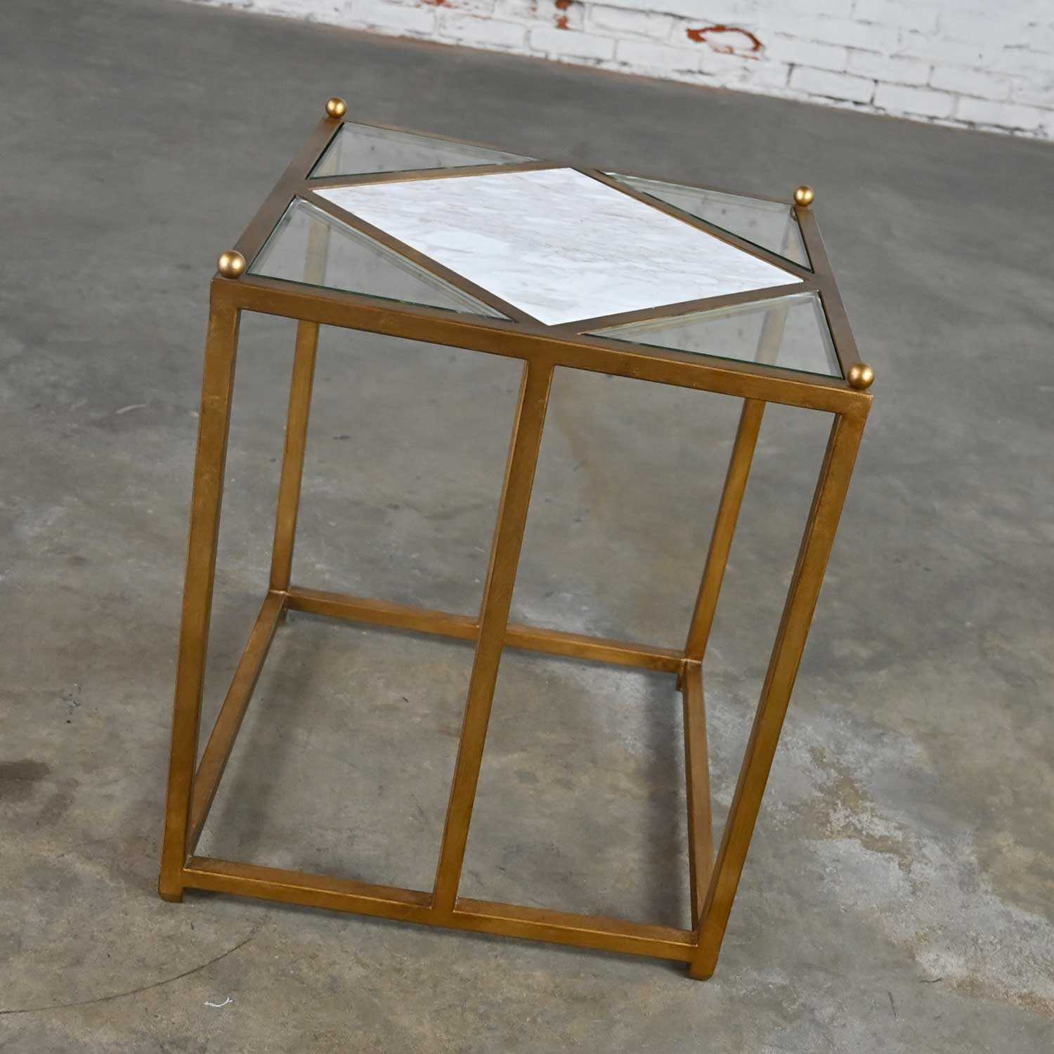 Chelsea House Jamie Merida Collection Iron Antique Gold Leaf Harlequin Side Table