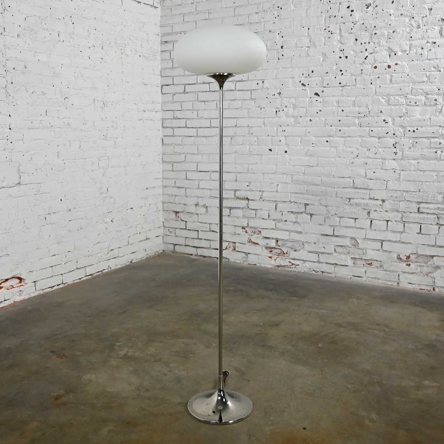 Mid-Century Modern Chrome Floor Lamp with Frosted Glass Mushroom Globe by Laurel Lamp Co.