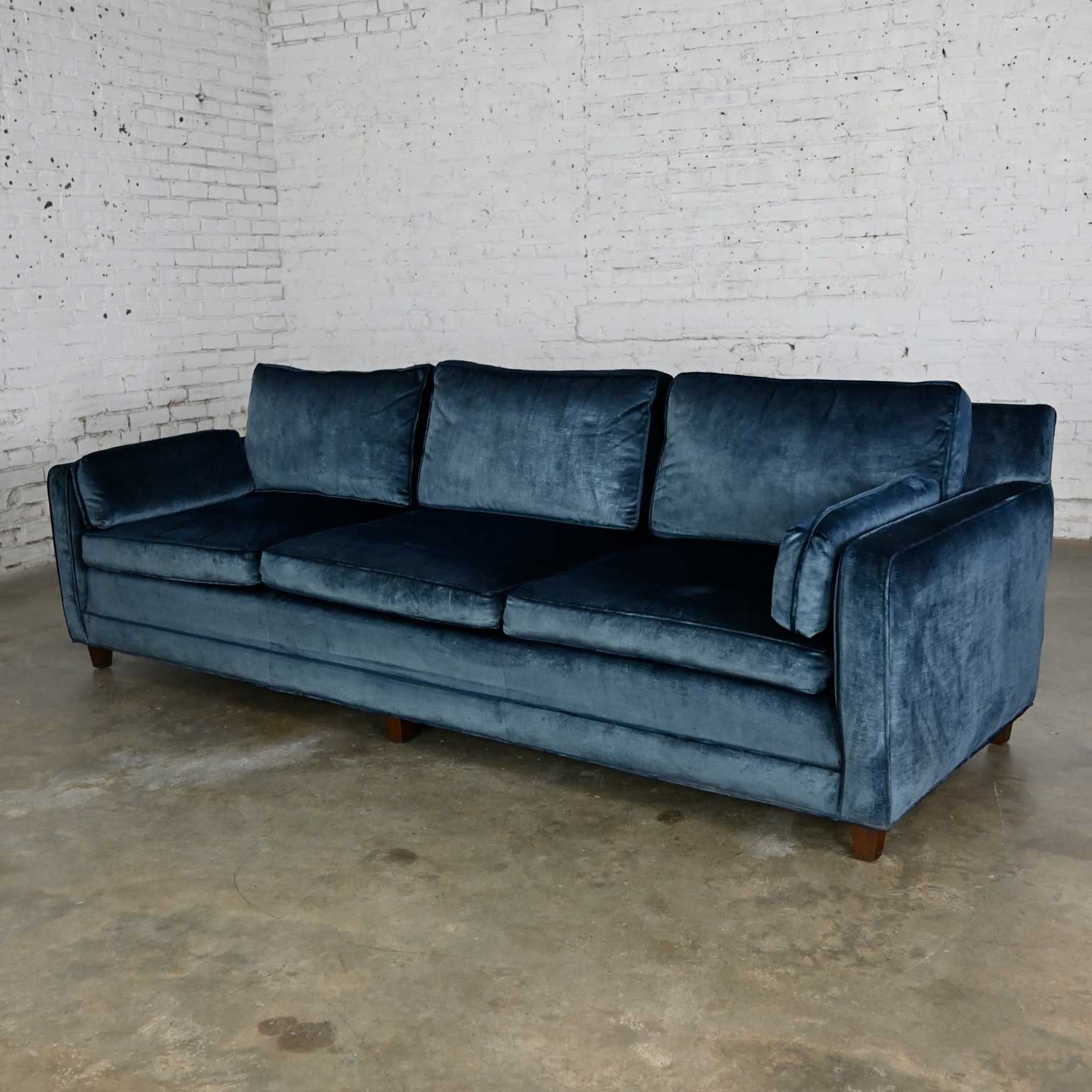Vintage Baker Lawson Style Low Profile Sofa in Bellagio Cobalt Fabric by Fabricut