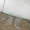 Vintage Modern Hollywood Regency or Art Deco Lucite Sculptural Dining Table Oval Glass Top