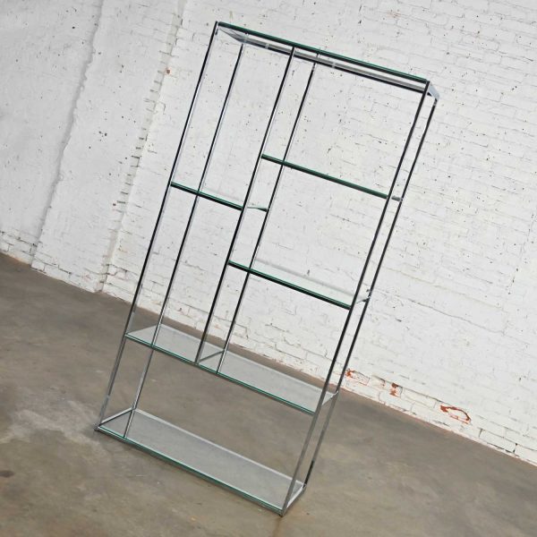 Mid-Century Modern Chrome & Glass Etagere Mondrian Style Shelf Placement