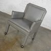 Modern Gray Faux Leather Modified Parson’s Style Armed Accent Chair on Casters