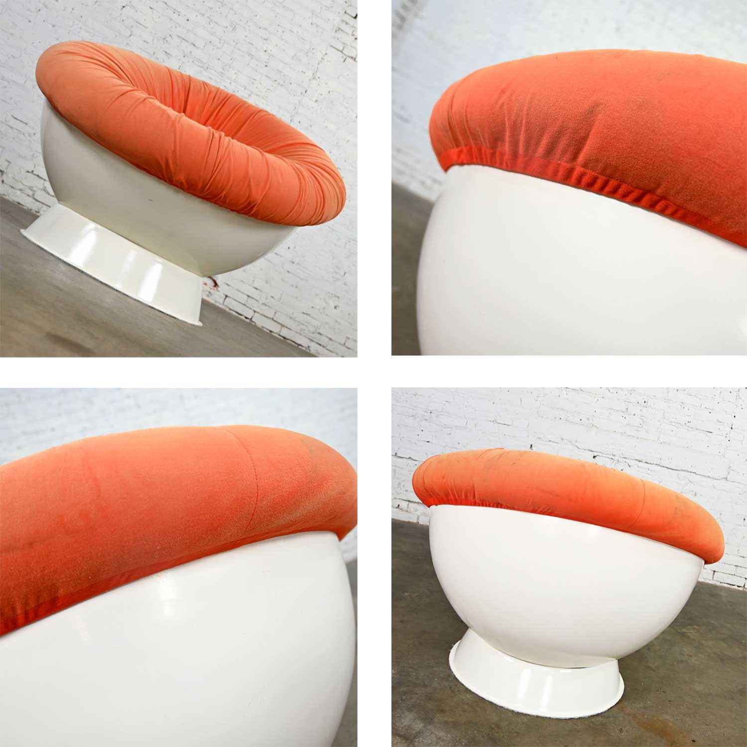 Space Age Mod Style Orange & White Fiberglass Ball Chair Style of Girasole Chair by Luciano Frigerio