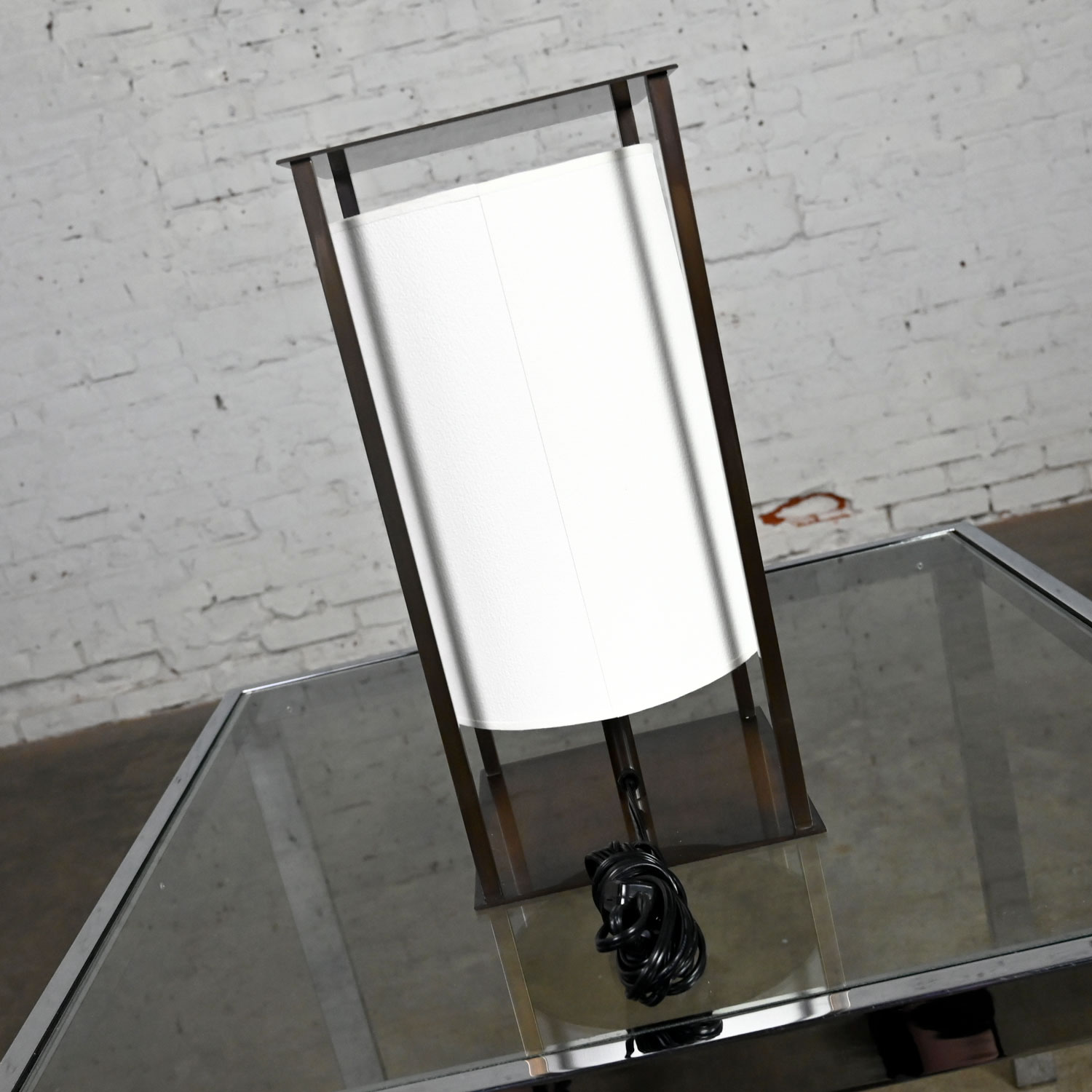 Metal Table Lamp with Floating Shade Attributed to Holly Hunt Lanternes II Collection
