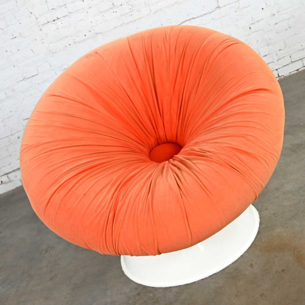 Space Age Mod Style Orange & White Fiberglass Ball Chair Style of Girasole Chair by Luciano Frigerio