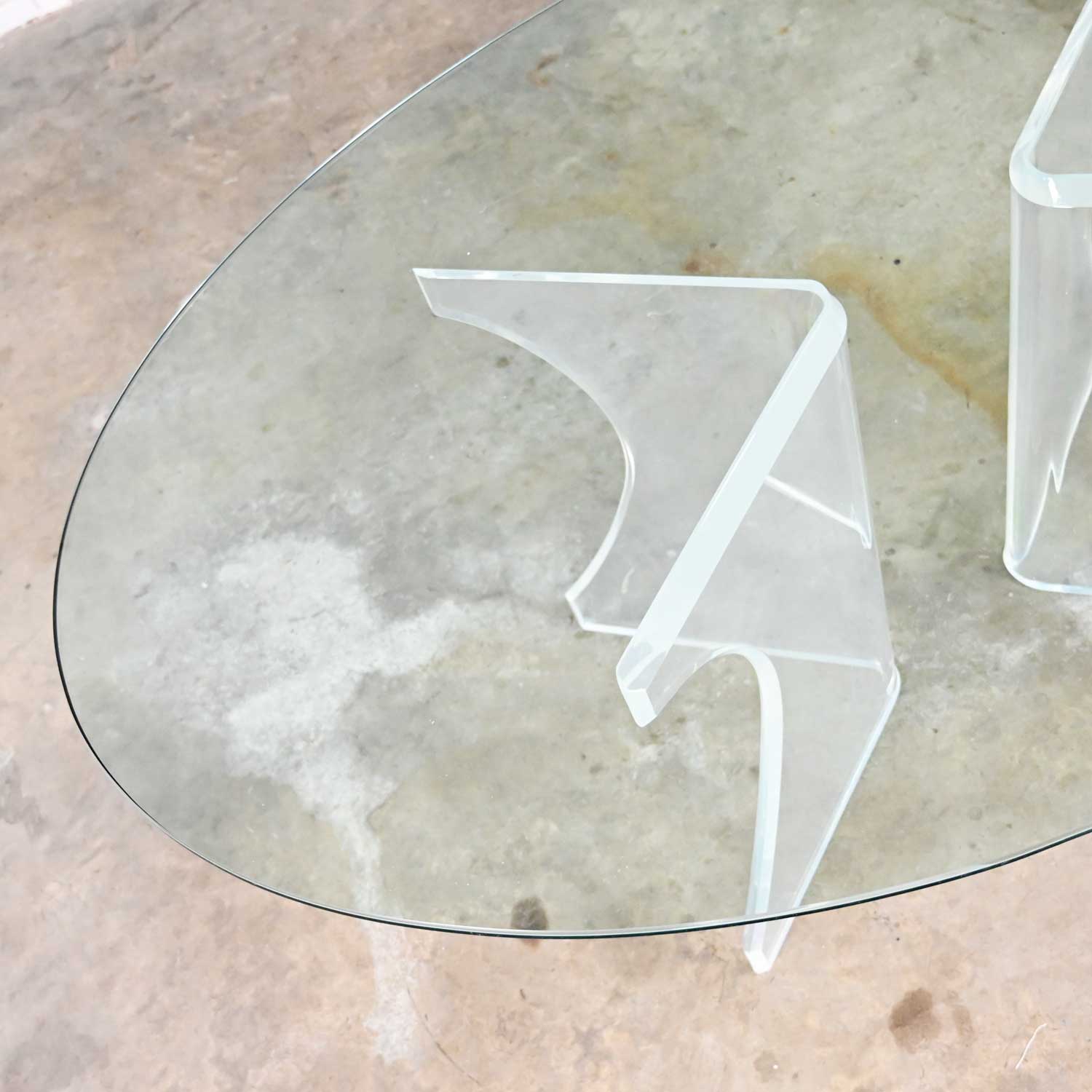 Vintage Modern Hollywood Regency or Art Deco Lucite Sculptural Dining Table Oval Glass Top