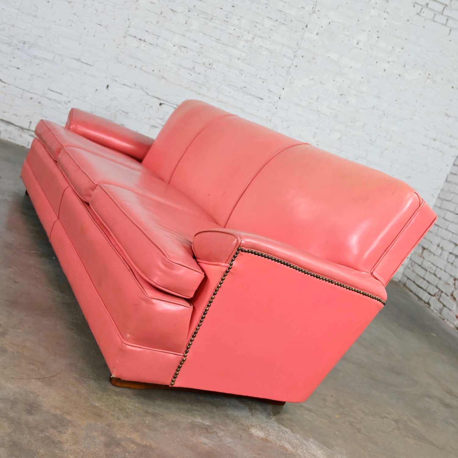 Vintage Hollywood Regency Art Deco Sofa with Original Pink Distressed Leather