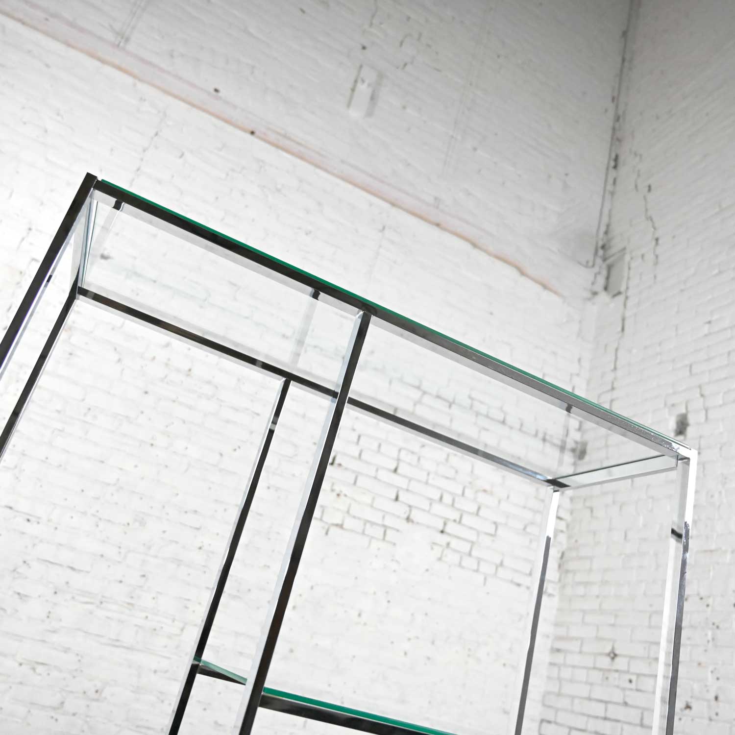 Mid-Century Modern Chrome & Glass Etagere Mondrian Style Shelf Placement