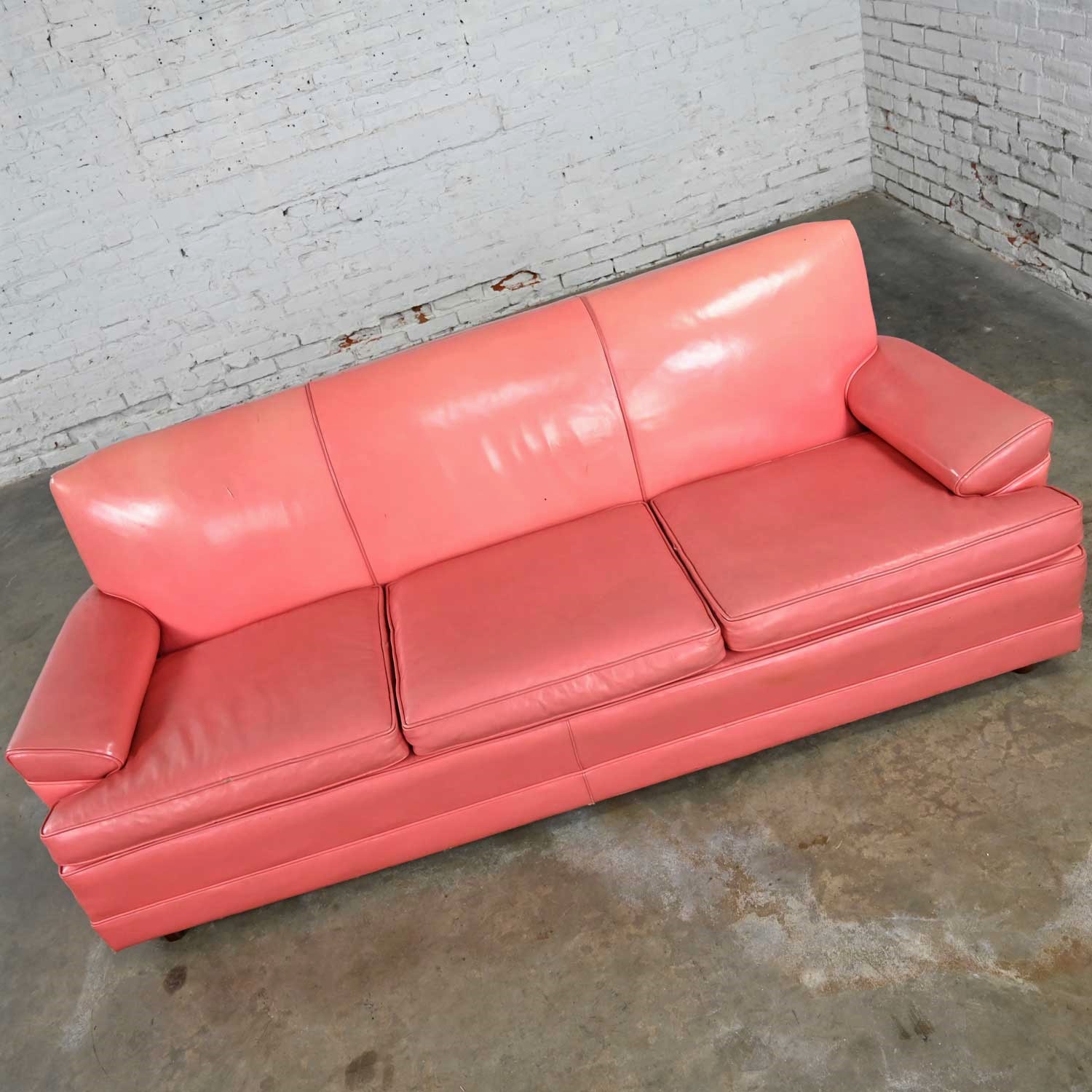 Vintage Hollywood Regency Art Deco Sofa with Original Pink Distressed Leather