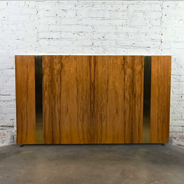 Vintage Modern Queen Rosewood & Brass Plate Headboard by Milo Baughman for Thayer Coggin