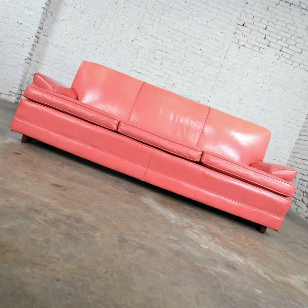 Vintage Hollywood Regency Art Deco Sofa with Original Pink Distressed Leather