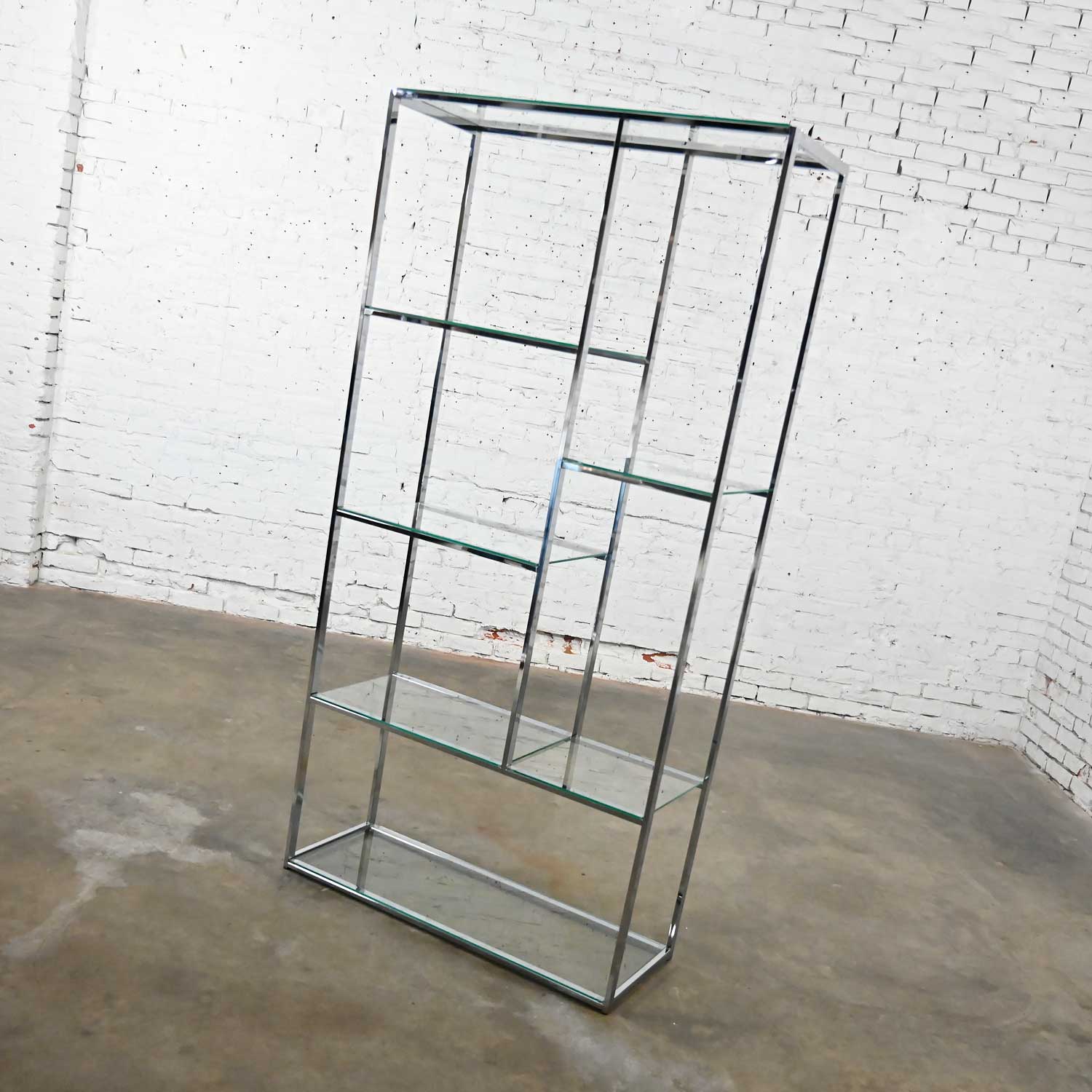 Mid-Century Modern Chrome & Glass Etagere Mondrian Style Shelf Placement