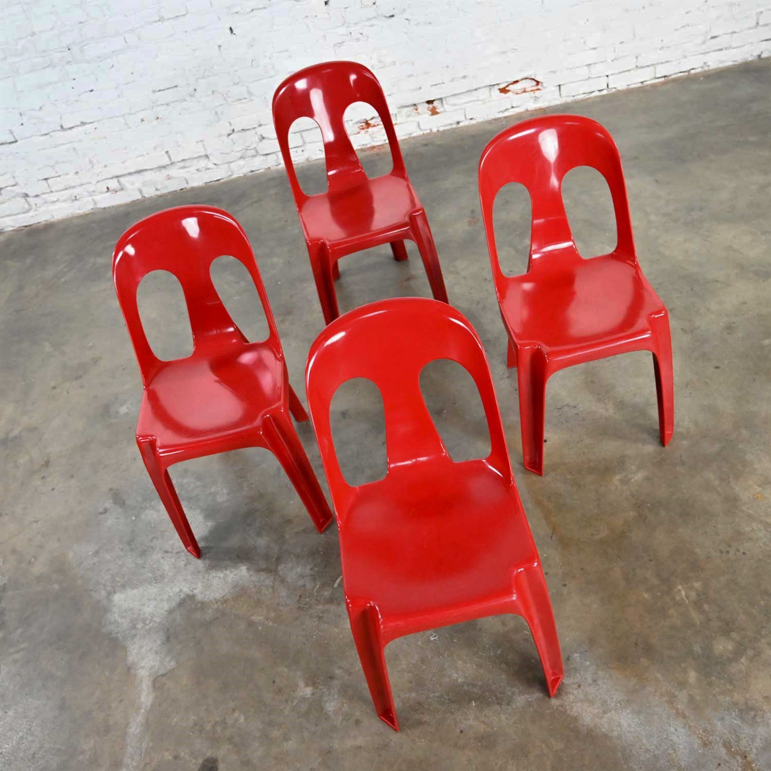 Modern to Post Modern Henry Massonnet Red Plastic Stacking Chairs Set of 4