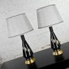 Mid-Century Modern Black Ceramic Lamps with Harlequin Style Diamond Design