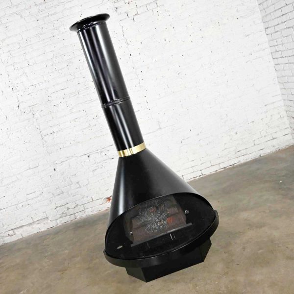 MCM Electric Black Metal Cone Freestanding Fireplace by Montgomery Ward Style Preway or Malm