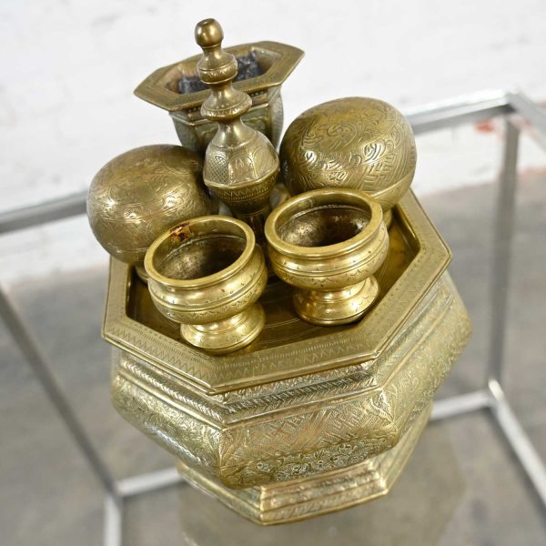 Antique East Java Indonesian Brass Tepak Sireh Betel Nut Set 7 Pieces