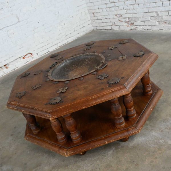 Spanish Colonial Revival Rustic 2-Tiered Octagon Brazier Coffee Table Style Artes De Mexico Internacionales