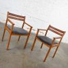 Scandinavian Modern Teak Pair of Armchairs with Brushed Charcoal Fabric Seat Cushions