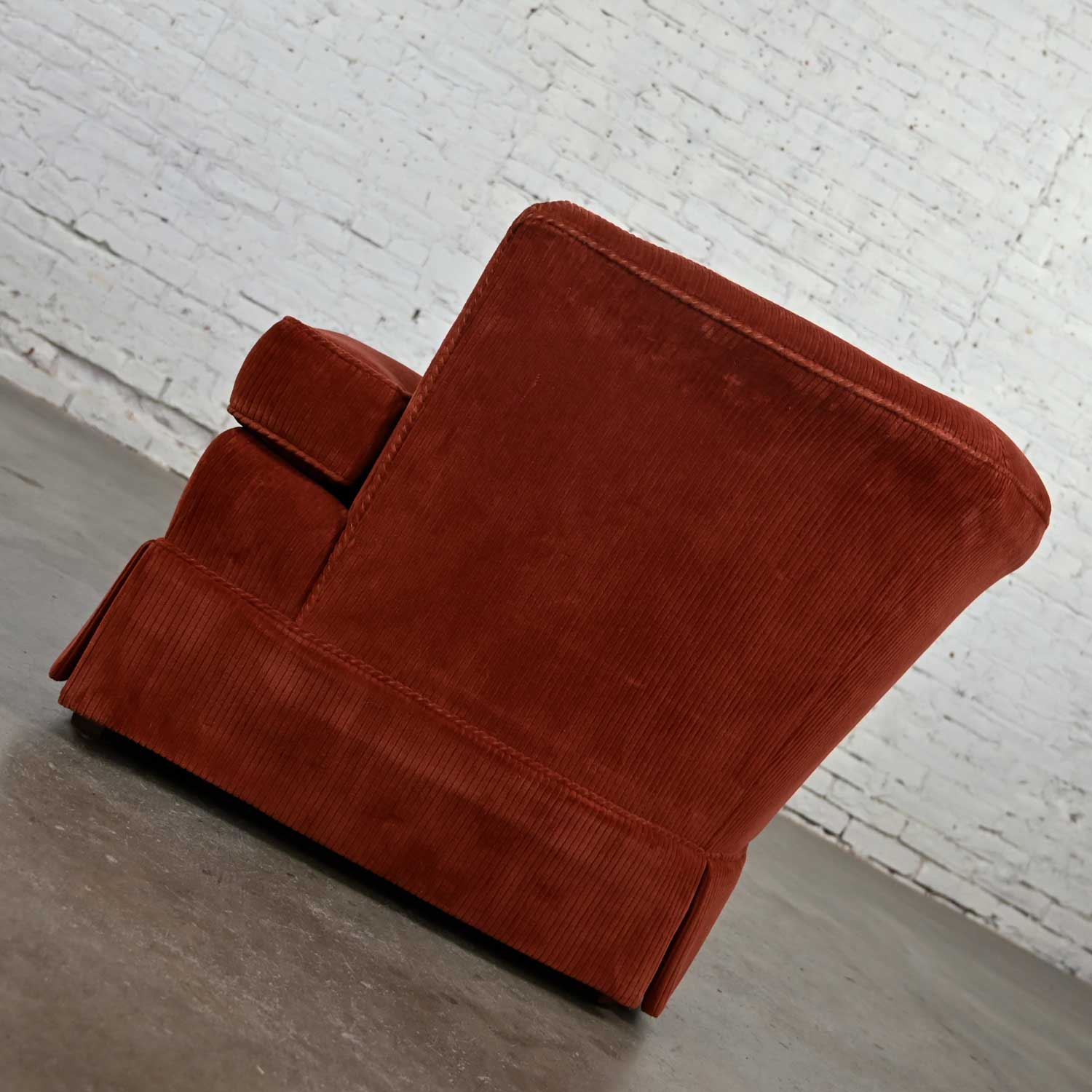 Burnt Orange Wide Wale Brushed Corduroy Tub Barrel Chair by Schuford Furniture for Century Furniture