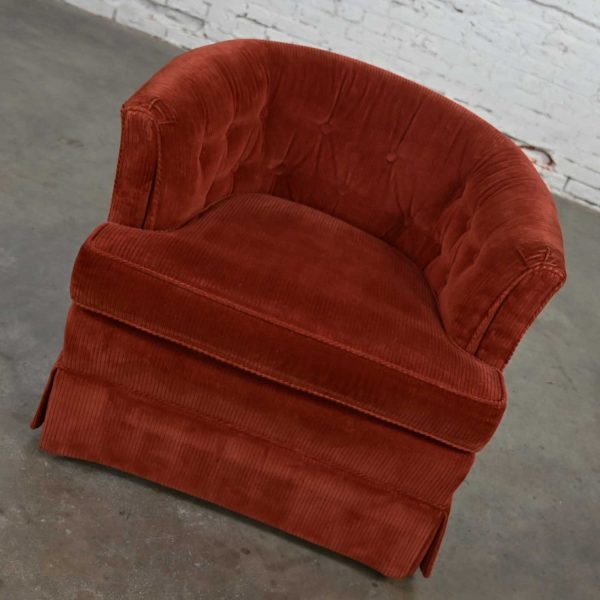 Burnt Orange Wide Wale Brushed Corduroy Tub Barrel Chair by Schuford Furniture for Century Furniture